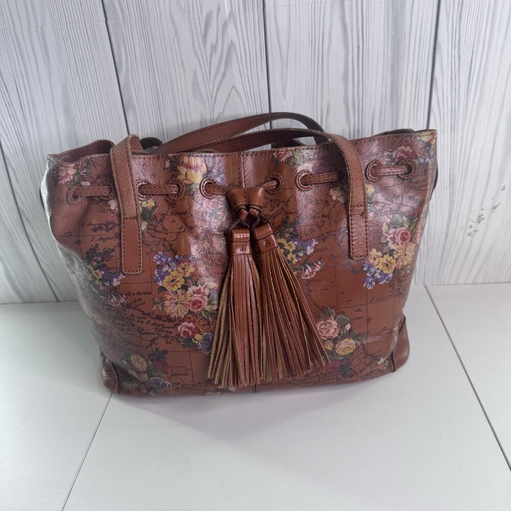 Patricia Nash Leather Drawstring Whitney Tote - English Garden Map - Picture 2 of 16